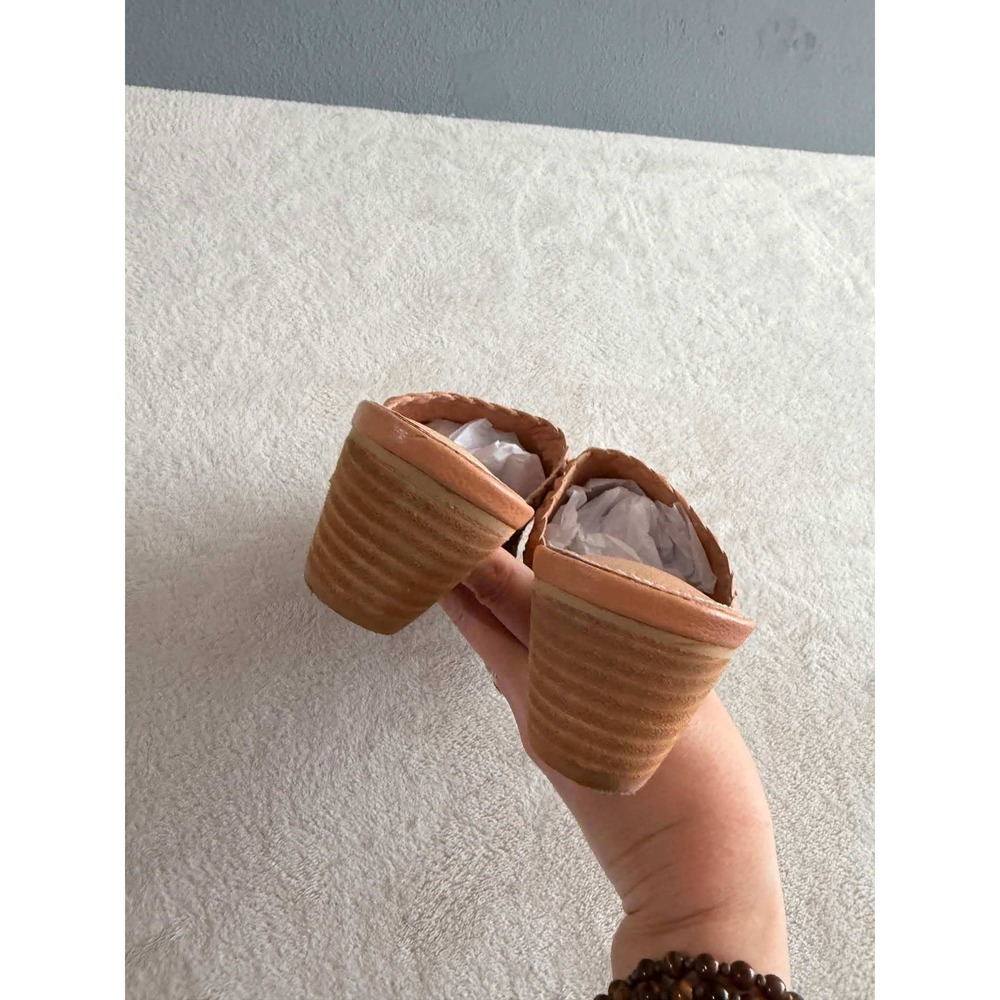 Mi.iM Womens 8 Tan Woven Leather Mules Pointed Toe Stacked Block Heel Boho - Picture 5 of 9